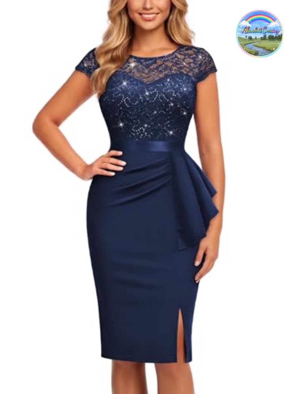 Elegant Cap Sleeve Sequin Lace Cocktail Dress Semi-Formal Party